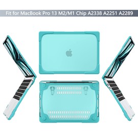 Batianda for MacBook Pro 13 Case 2022 2020 Release (A2338 M1 M2 Chip /A2289/A2251), Heavy Duty Hard Shell Cover with Kickstand Shockproof Function for New MacBook Pro 13-inch, Mint Green