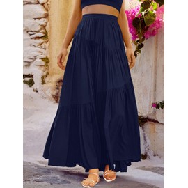 ANRABESS - Vestido largo con cintura alta y elástico, plisado, acampanado, asimétrico, escalonado, con bolsillos, para mujer, Azul marino, XX-Large
