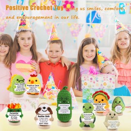 UNCLEM 9PCS Mini Emotional Support Nuggets Positive Crochet Animals Set Potato Pickle Dumpster Fire Turtle Taco Chicken Birthday Gifts for Women Men Him Her Coworker Friend Desk Decor