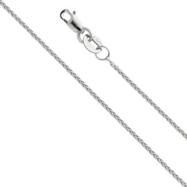 14k REAL White Gold Solid 1mm Braided Wheat Chain Necklace with Lobster Claw Clasp - 16"