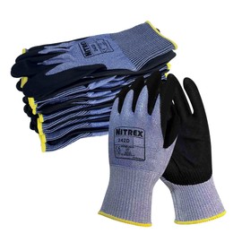 NITREX Unigloves 242D Reusable Gloves with PU Nitrile Palm Coating, NitreGuard Technology and Cut Resistant Lining, Blue/Black