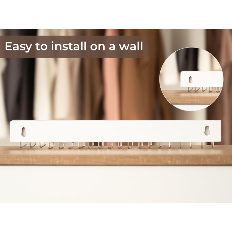 StorageWorks Tie Rack with 20 Hooks, 2-Pack Wall-Mounted Wooden Hangers