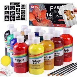 Colorful 14 Colors Permanent Fabric Paint for Furniture, 8.45 oz (250 ml) Fabric Paint for Clothes, Soft Rich Pigment Non-Toxic Textile Paint for Fabric DIY Crafts T-shirts Shoes Jeans for Adult