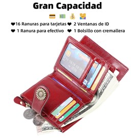 Cartera para Mujer de Piel, con Bloqueo RFID, Billetera Pequeño con Cremallera, Monedero de Dama Minimalista, Tarjetero Moda de Gran Capacidad, Regalos para Chicas y Mujeres (Rojo)