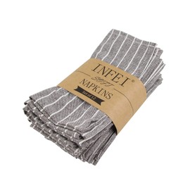 INFEI Soft White Striped Linen Cotton Dinner Cloth Napkins - Set of 12 (40 x 30 cm) - for Events & Home Use (Brown)