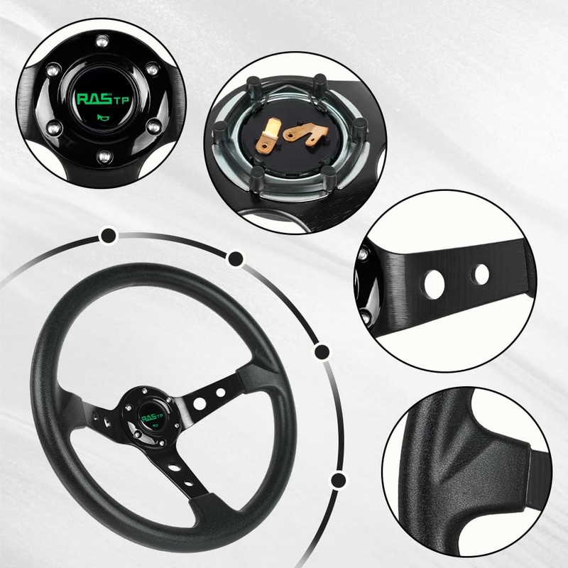 RASTP Deep Dish Steering Wheel With Short Hub Adapter Boss