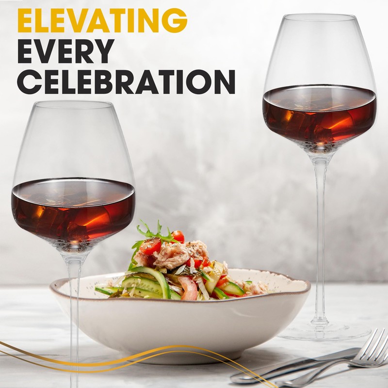 BERKWARE Crystal Wine Glasses Set of 6 - Elegant Red