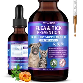 WEALLIN Flea and Tick Prevention Support for Cats and Dogs Natural Flea Treatment Drops with Multivitamin for Pets Oral Natural Supplement Flea and Tick Treatment Drops for All Breeds and Ages