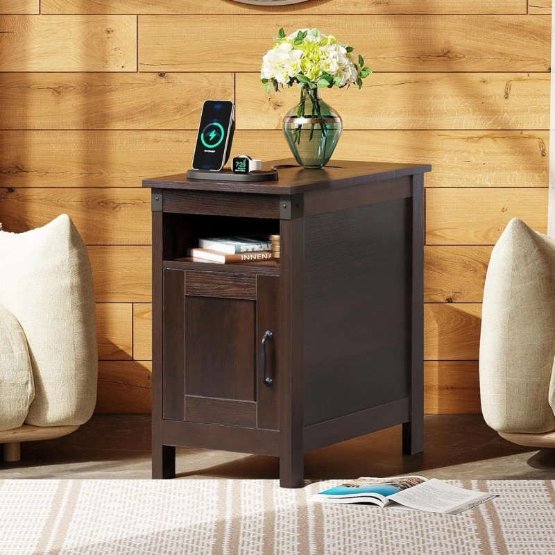 Wlive End Table with Charging Station, Narrow Side Table for