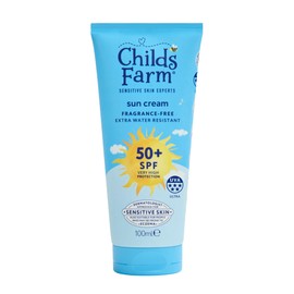 Childs Farm Kids & Baby Sun Cream SPF 50+ | UVA & UVB Very High Protection | Extra Water Resistant | Fragrance Free | Suitable for Dry, Sensitive & Eczema-Prone Skin, 100ml