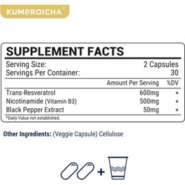 NAD+ Trans-Resveratrol Supplement 1100mg with Black Pepper Extract – Cellular Energy & Anti-Aging Support – Promotes Healthy Aging, Brain Function, and Metabolism – High Absorption Formula – 60 Capsules (1 Pack)