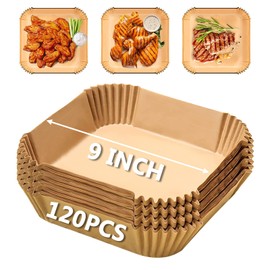 Air Fryer Disposable Paper Liners Square, 9 Inch 120Pcs Air Fryer Parchment Paper Liner, Non-Stick Unbleached Air Fryer Paper Pads Oil Resistant, Food Grade Baking Paper for Roasting Microwave