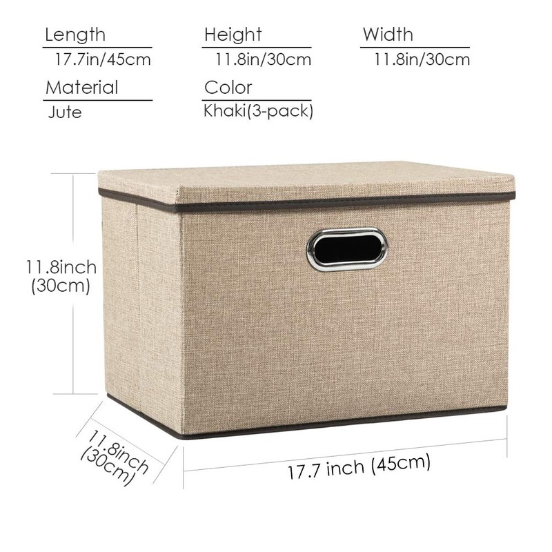 PRANDOM Large Collapsible Storage Bins with Lids [3-Pack] Jute Fabric