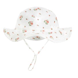 Vxcvzv 1PCS Baby Sun Hat Kids Summer Hat with Wide Brim Cotton Bucket Girls Sun Hats with Adjustable Chin Strap for 3-12Months White