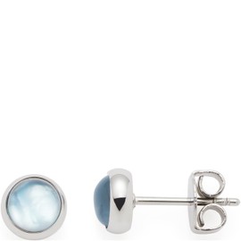 Jewels by Leonardo Bea Grey Stud Earrings, 1 Pair of Silver-Coloured Stainless Steel Studs, Glass Stone with Lined Mother of Pearl in Grey/Blue, Jewellery Women's Gift, 024358, Stainless Steel, No
