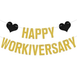 Happy Workiversary Banner, Happy Work Anniversary Party Decorations, Work Office Party Decor Party Supplies Gold Glitter