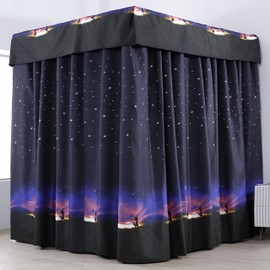 Mengersi Canopy Bed Curtains for Adults Galaxy Pattern Bed Drapes Bedroom Decoration Accessories (King, Black)