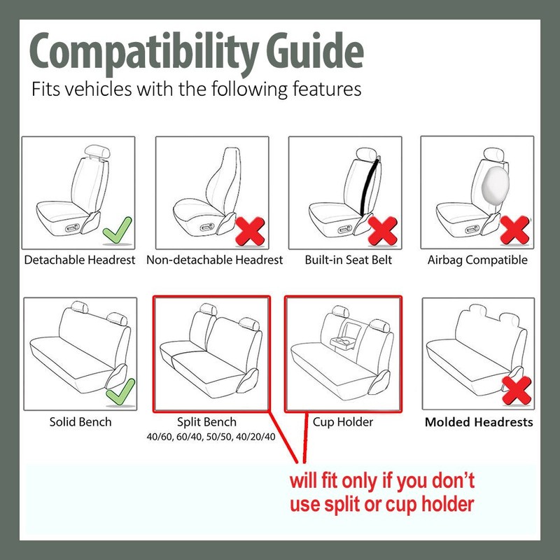 FH Group Flat Cloth Full Set Car Seat Covers Three