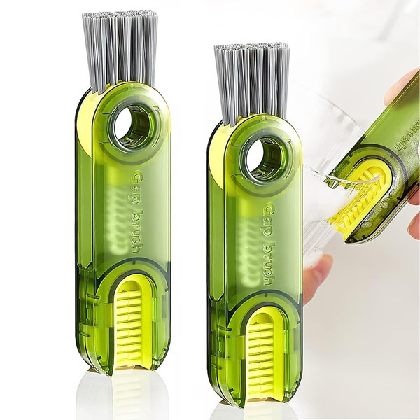 Zikanga Bottle Brush, Water Bottle Brush, 3 in 1 Bottle, Cup, Insulated Bottle, Baby Bottle, Gap Brush, Dish Washing Brush, Rotating, Cleaning, Convenient, For Deep Narrow Mouth Containers, Set of 2,