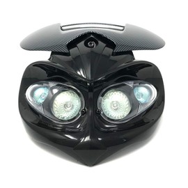 Alchemy Parts Motorbike Headlight Headlamp with Fork Brackets 32 to 40mm for Streetfighter Custom Project Bike Carbon Look and Black