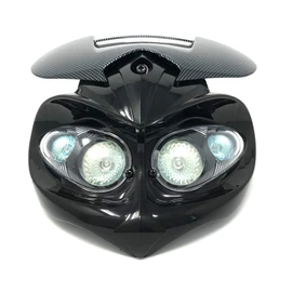 Alchemy Parts Motorbike Headlight Headlamp with Fork Brackets 32 to 40mm for Streetfighter Custom Project Bike Carbon Look and Black