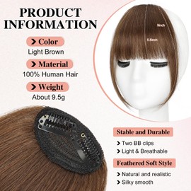 YOLIN Clip in Bangs, 100% Human Hair Bangs with Temples Bangs Hairpieces for Women Clip in Fake Bangs for Daily Wear (Medium Brown)