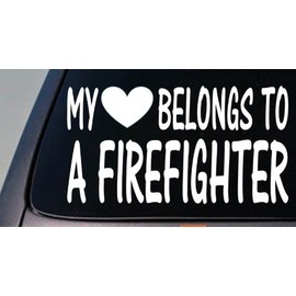 My heart belongs to a firefighter *D754* sticker decal firetruck fireman siren