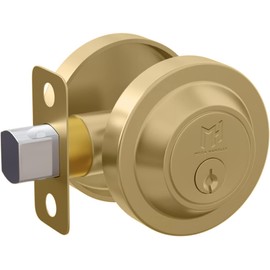 MEGA HANDLES - Buena Deadbolt I Entry Deadbolt Lock - Heavy Duty Round Locking Deadbolt for Left or Right-Handed Doors - Interior/Exterior - Satin Brass