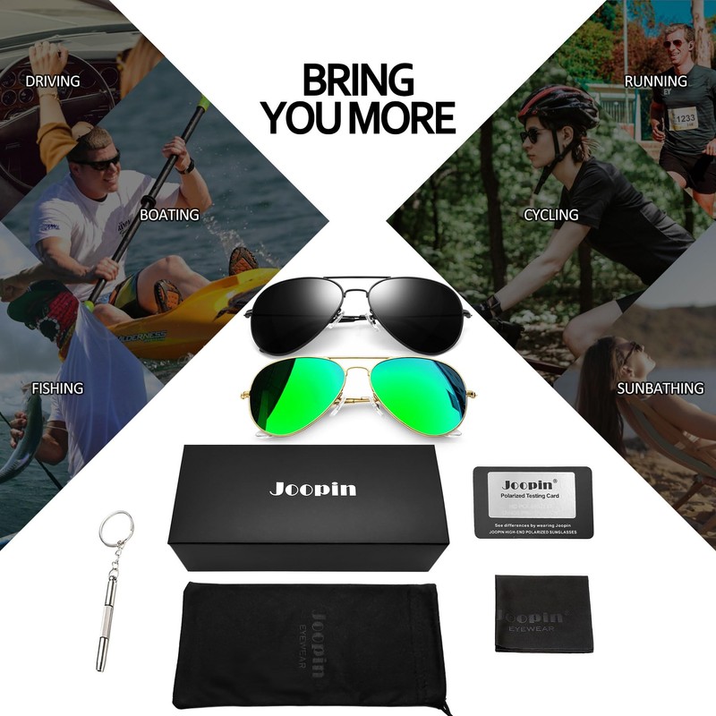 Joopin 2 Pack Oversized Polarized Aviation Sunglasses Trendy, Black Military