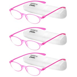Calabria 719 Flexie 3 Pack Oval Flexible Reading Glasses +1.25 Fuchsia Pink Men Women Trendy Bendable Readers TR-90 Durable