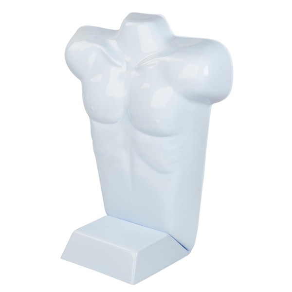 Economy Male White Plastic Countertop Mannequin - Fits Men's Sizes S-L