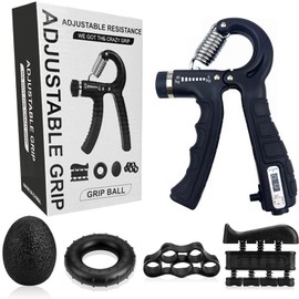 Hotolove Hand Grip Strength Set with Counting Adjustable 11-132 lbs (5-60 KG) Grip, Five Finger Trainer, Egg Grip, Hand Grip Circle, Finger Strength and Storage Bag (5 pack)