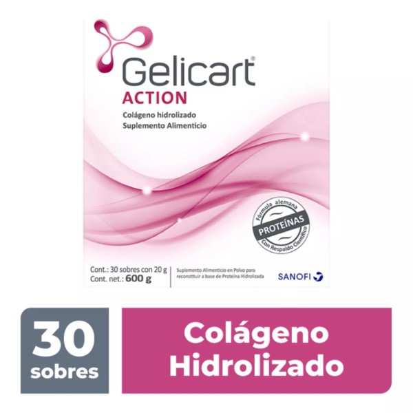 Gelicart Colágeno Hidrolizado Gelicart Action 30 Sobres Con 20g C/u