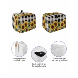 Sunflower Checkered Toaster Cover 2 Slice, Black Buffalo Plaid Dustproof Bakeware Oven Protector with Top Hook, Pastoral Flowers Waterproof Small Kitchen Appliance Toasters Dust Cover, 12"x7.5"x8"
