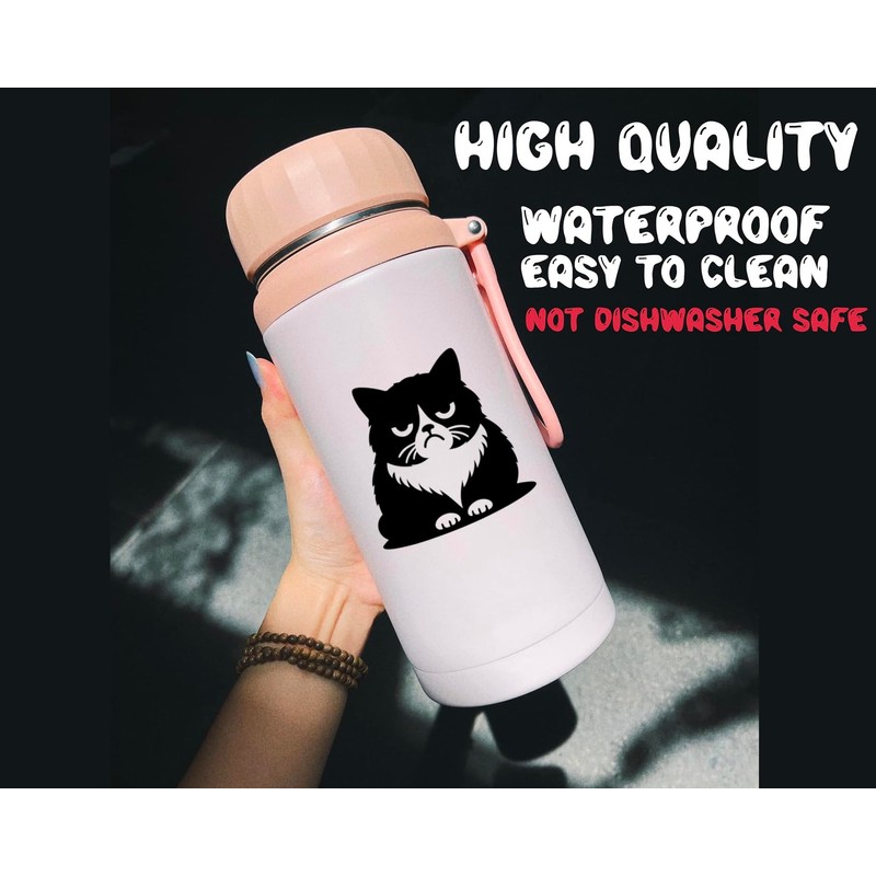 Cute Grumpy Pet Cat Waterproof Vinyl Sticker - Wall Decal,