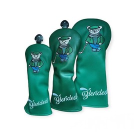 Golf Club Head Cover Driver Wood Fairway Wood Utility with Number Tag Bear Print (Green)