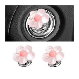 Zpana Car One-Touch Start Button, 2PCS Resin Cute Flower-Shaped Vehicle Engine Push Start Stop Button Cover, Auto Ignition Starter Decor for Women Girls, Universal for Truck SUV Sedan (Pink)