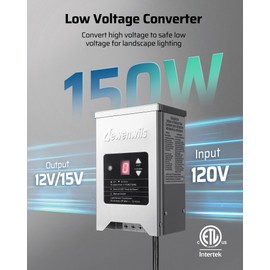 DEWENWILS 150W Low Voltage Landscape Transformer with Photocell Sensor, 120V AC to 12V/15V AC, Low Voltage Transformer for LED Landscape Lights, Spotlight, Weatherproof Stainless Steel, ETL Listed