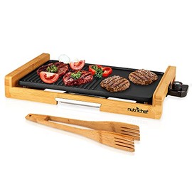 NutriChefKitchen Detachable Smokeless Electric Bamboo Griller - Household Smokeless Indoor Grill w/ Nonstick Heating Tube, Adjustable Temperature Knob, BLACK (NCEGB50)