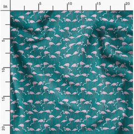 Soimoi Green Poly Crepe Fabric Flamingo Bird Print Fabric by Yard 52 Inch Wide