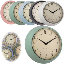 LS-LebenStil Vintage Metal Wall Clock Leaf Green 23 cm Kitchen Clock Office Clock Round Retro Nostalgia Ideal for Bedroom Hallway Office Kitchen Living Room Dining Room Quiet Silent No Ticking with