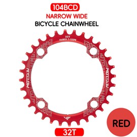 QIAMNI 104 BCD 32T 34T 36T 38T Narrow Wide Single Chain Ring with 4 Pieces Sprocket Bolts for Road Bikes, Mountain Bikes, BMX MTB Bike (Red, 32T)