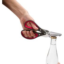 CHEF'N Fresh Force Allzweck-Küchenschere mit Flaschenöffner und Drahtschneider, Einheitsgröße, Rot