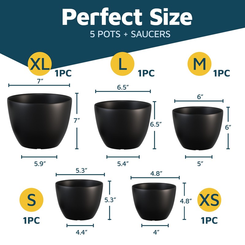 Lifemaster Plant Pots with Multi Drainage Holes - 5 Pieces