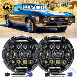 JESUO Fit Ford Mustang 1965~1973 Brightest Pair 7" Round Led Headlights High Low Beam