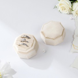 Vacfulliven Engagement Ring Box Octagonal Proposal Ring Storage Box Valentine's Day Ring Box Travel Ring Bearer Box 3 Slots (Champagne)