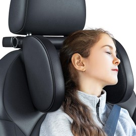 QRabbit Car Headrest Pillow, 180° Adjustable Road Pal Headrest, Car Seat Head Neck Support Pillow with Add-on Cushion, Car Travel Sleeping Pillow for Kids and Adults