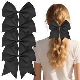CLINTT 4Pcs Cheer Bows, Suitable for Women, Girls and Children, Elastic Hair Scrunchies Style for Most Hairstyles - Black