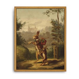 Roslynity Framed Canvas Wall Art Vintage Print Oil Paintings Rabbit Easter Bunnies Hares Rustic Retro Antique Aesthetic Artwork for Home Living Room Bathroom Farmhouse Wall Decor (8"x10")