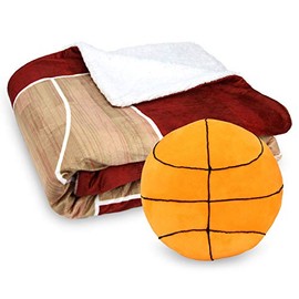 Posh Home Sports Field Game Microplush Reversible Sherpa Interactive Throw & Pillow Gift Set (Basketball)